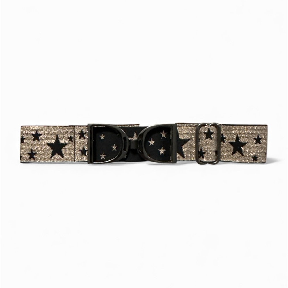 NWT Luxequine Black & Metallic Gold Star Equestrian Belt w/ Gunmetal Buckle
